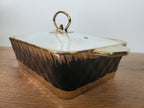 3-Piece Black Diamond Pattern Ceramic Buffet Dish Set with Gold Stand (MH-559)