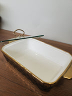 3-Piece Black Diamond Pattern Ceramic Buffet Dish Set with Gold Stand (MH-559)