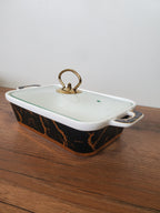 3-Piece Black Marble Ceramic Buffet Dish Set with Gold Stand (MH-610)