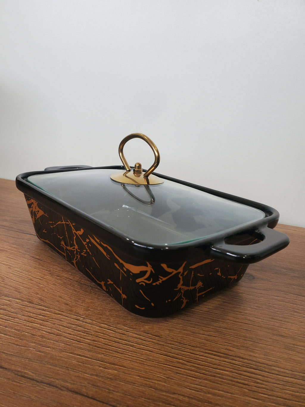 3-Piece Black Marble Gold Vein Ceramic Buffet Dish Set with Gold Stand (HLJ-111)
