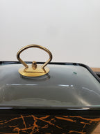 3-Piece Black Marble Gold Vein Ceramic Buffet Dish Set with Gold Stand (HLJ-111)