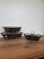 3-Piece Black Marble Gold Vein Ceramic Buffet Dish Set with Gold Stand (HLJ-111)