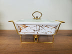 3-Piece White Marble Ceramic Buffet Dish Set with Gold Stand (LJ-115)