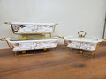 3-Piece White Marble Ceramic Buffet Dish Set with Gold Stand (LJ-115)