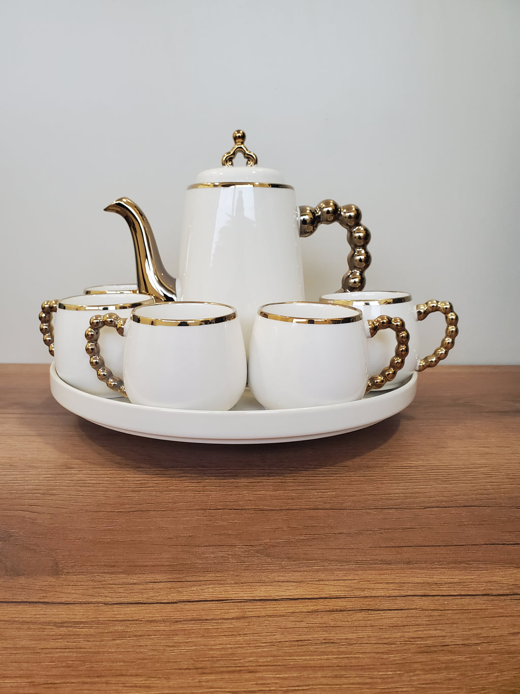 Luxury White & Gold Coffee Set With Rotating Tray– (41/1)
