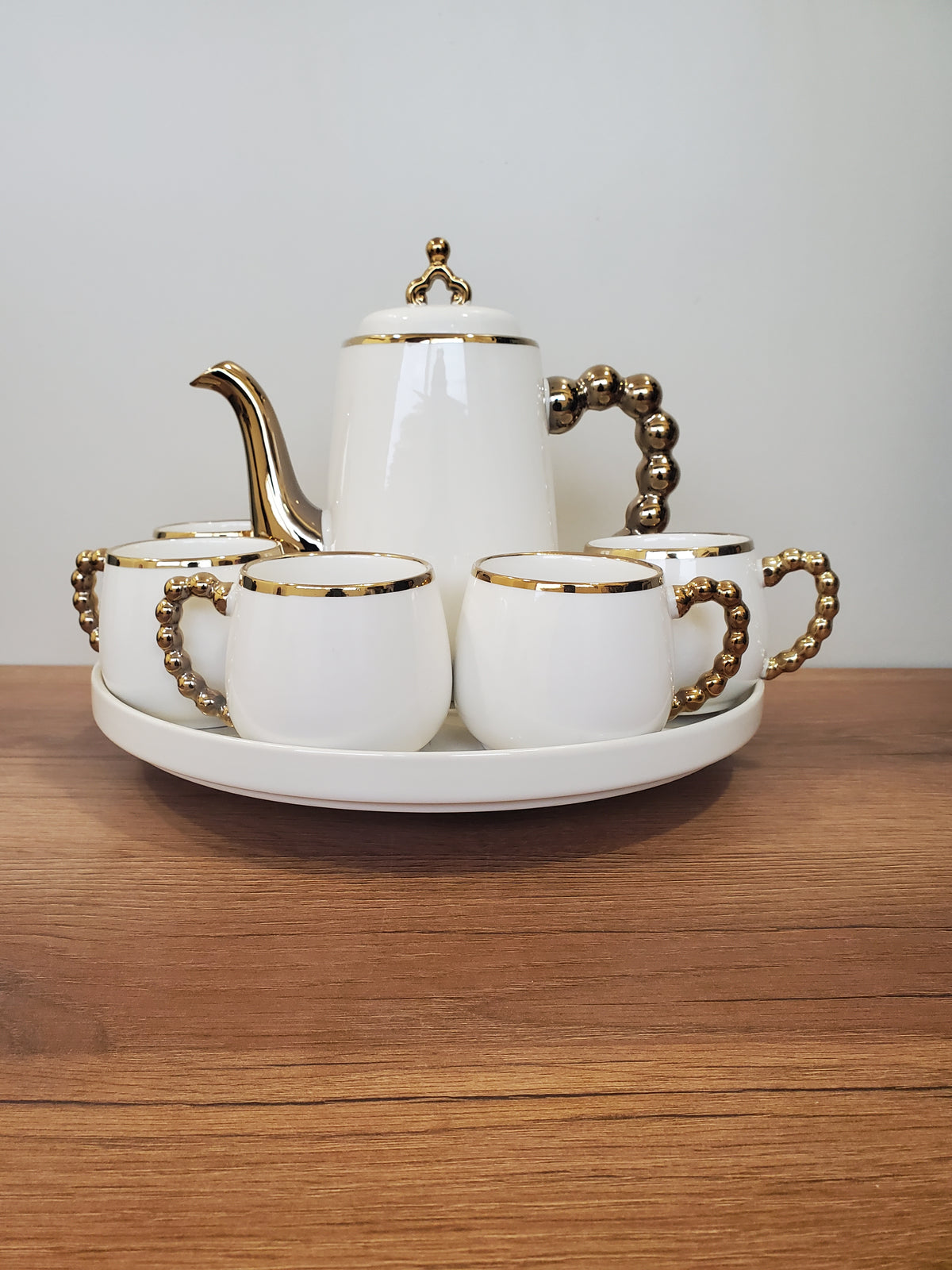 Luxury White & Gold Coffee Set With Rotating Tray– (41/1)