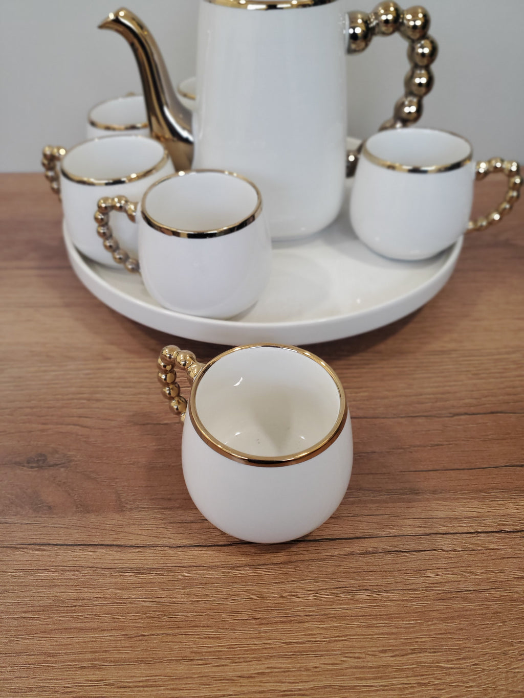 Luxury White & Gold Coffee Set With Rotating Tray– (41/1)