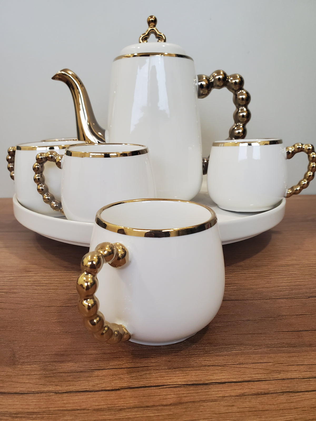 Luxury White & Gold Coffee Set With Rotating Tray– (41/1)
