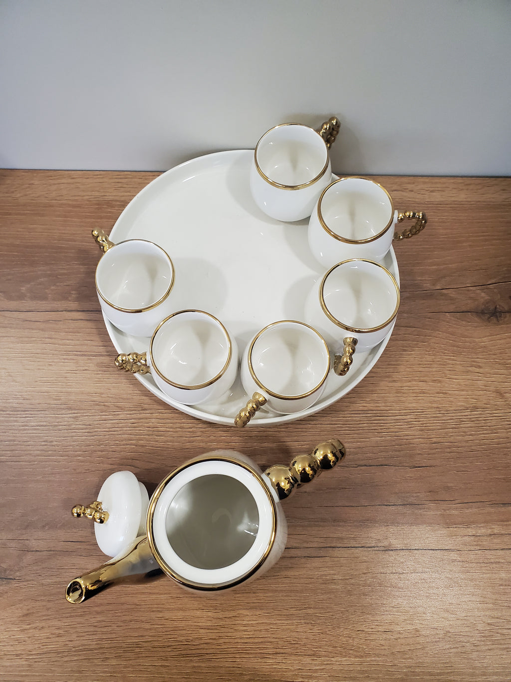 Luxury White & Gold Coffee Set With Rotating Tray– (41/1)