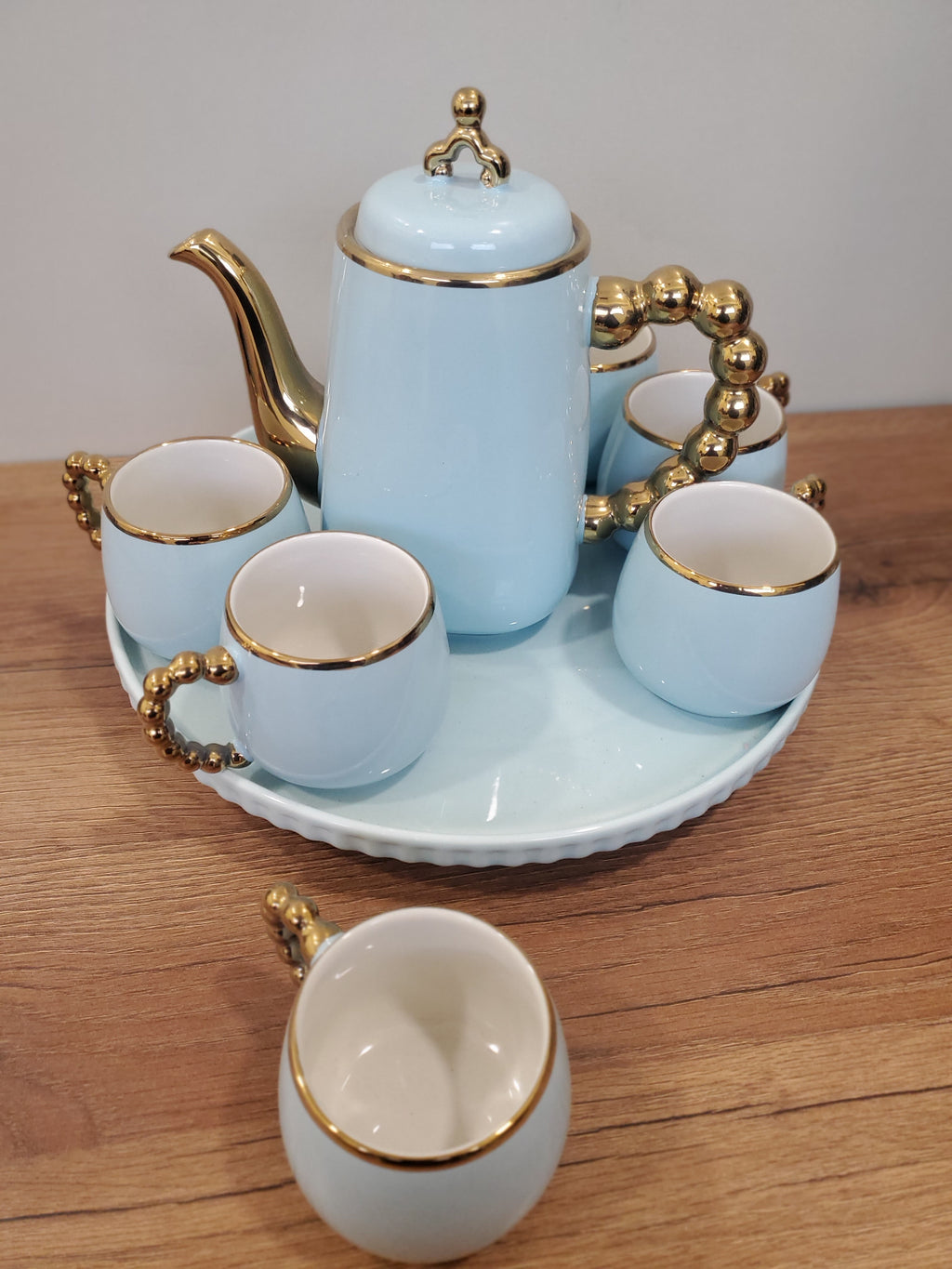Sky Blue Luxury Coffee Set With Rotating Tray – (41/2)