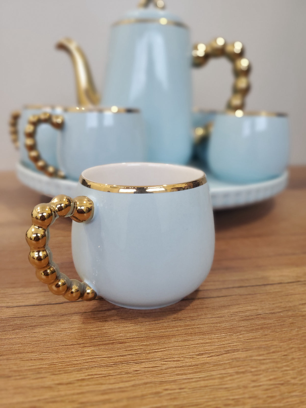 Sky Blue Luxury Coffee Set With Rotating Tray – (41/2)