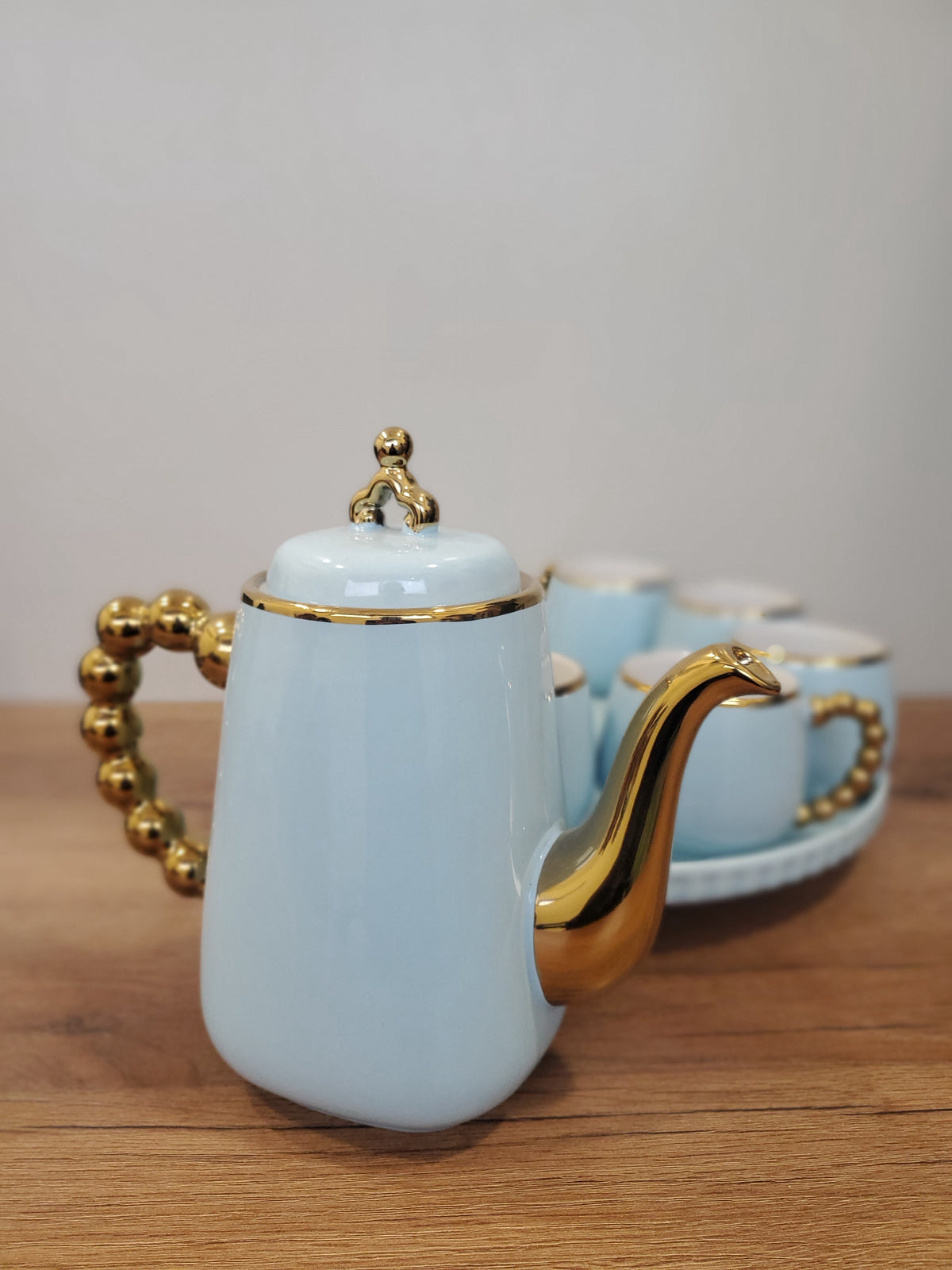 Sky Blue Luxury Coffee Set With Rotating Tray – (41/2)