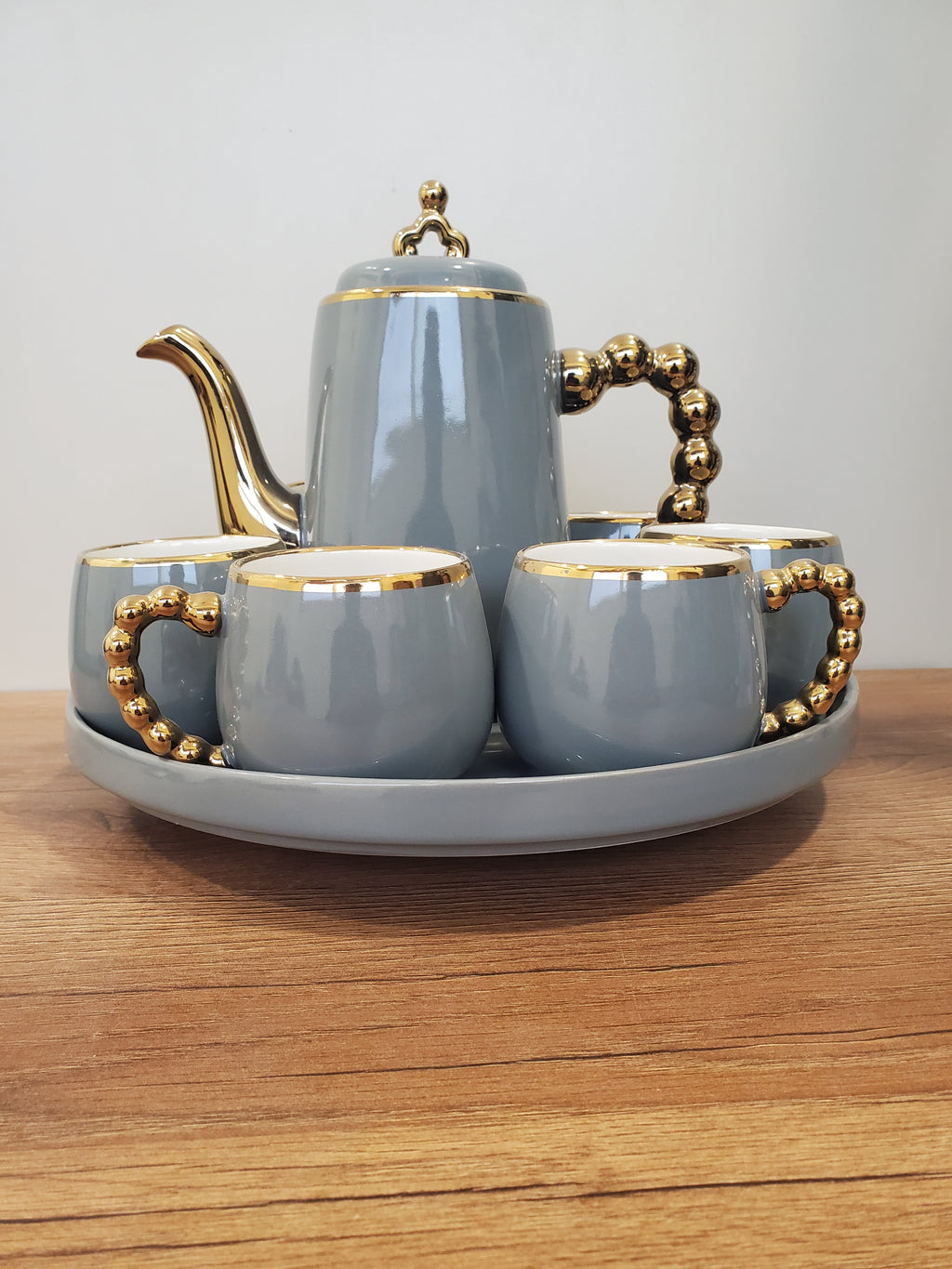 Gray & Gold Coffee Set With Rotating Tray – (41/3)