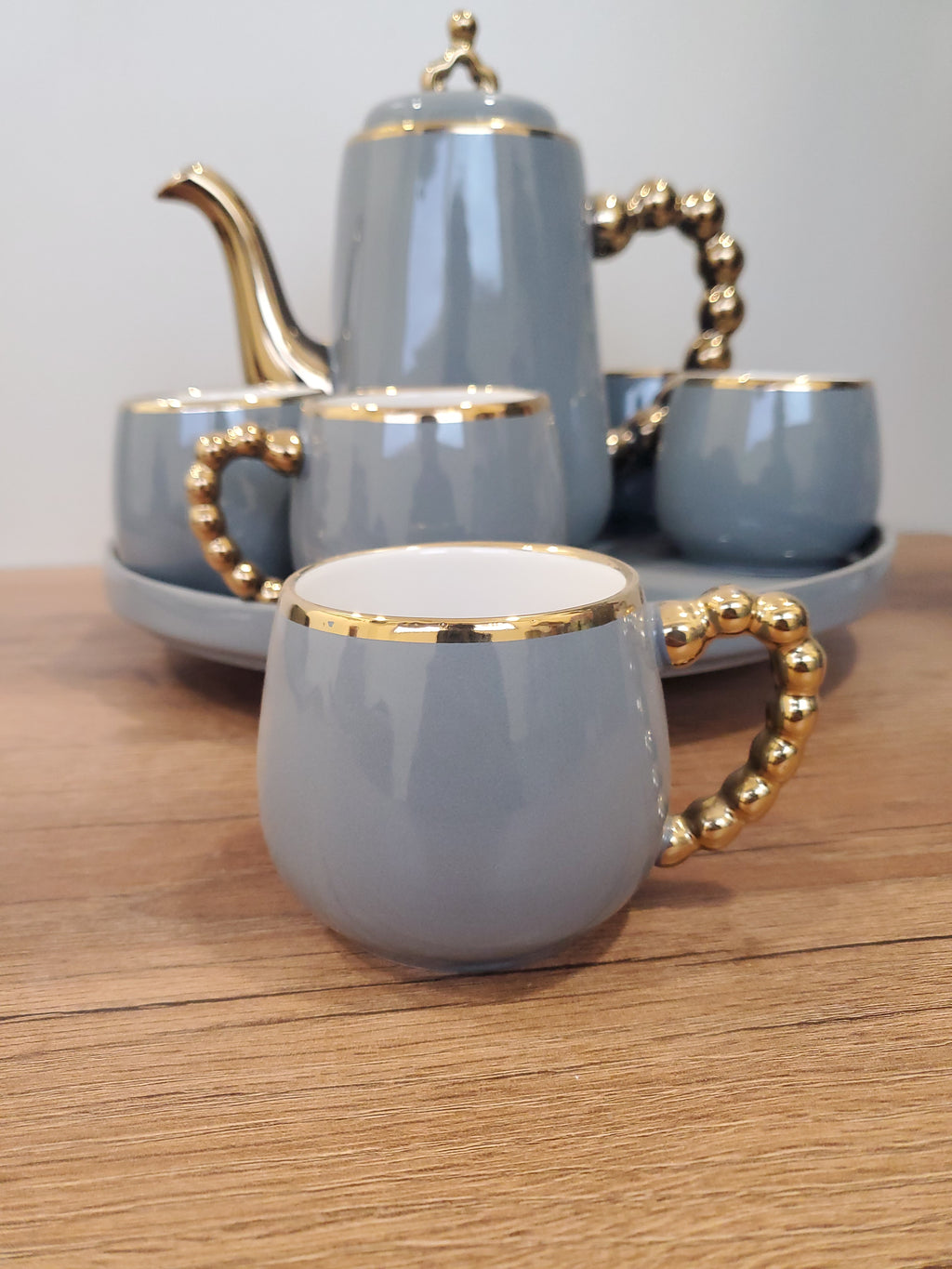 Gray & Gold Coffee Set With Rotating Tray – (41/3)