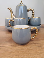 Gray & Gold Coffee Set With Rotating Tray – (41/3)