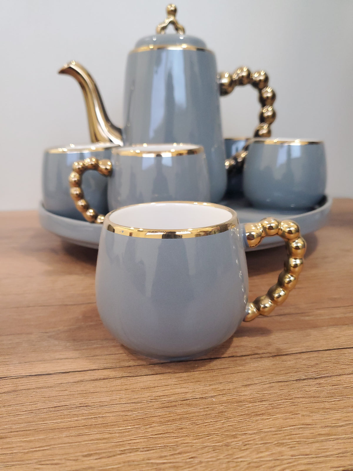 Gray & Gold Coffee Set With Rotating Tray – (41/3)