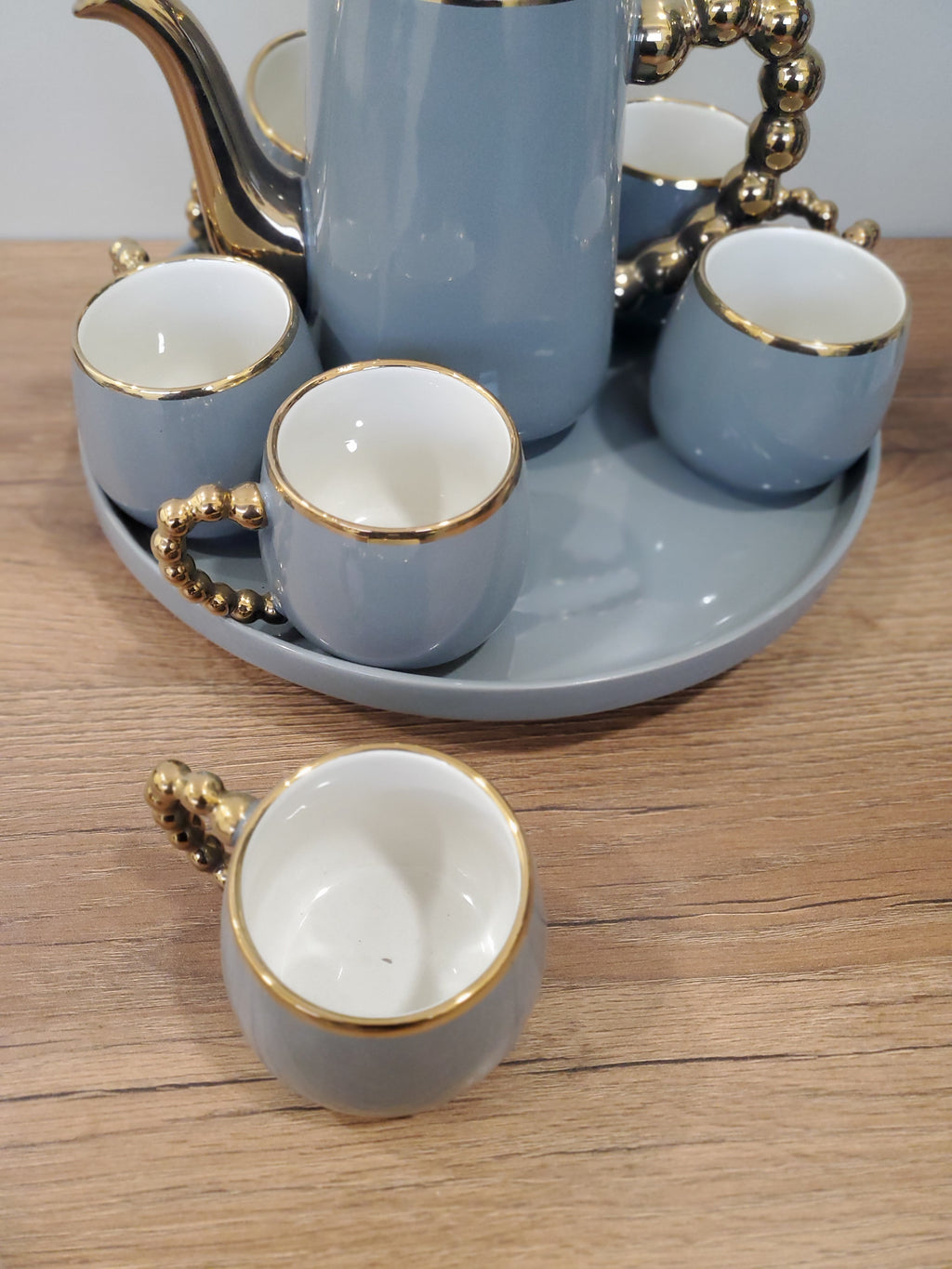 Gray & Gold Coffee Set With Rotating Tray – (41/3)