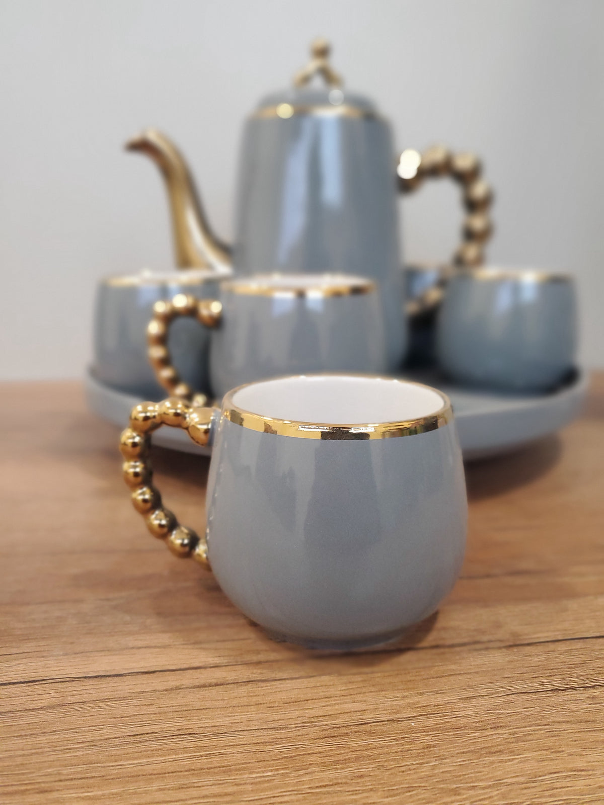 Gray & Gold Coffee Set With Rotating Tray – (41/3)