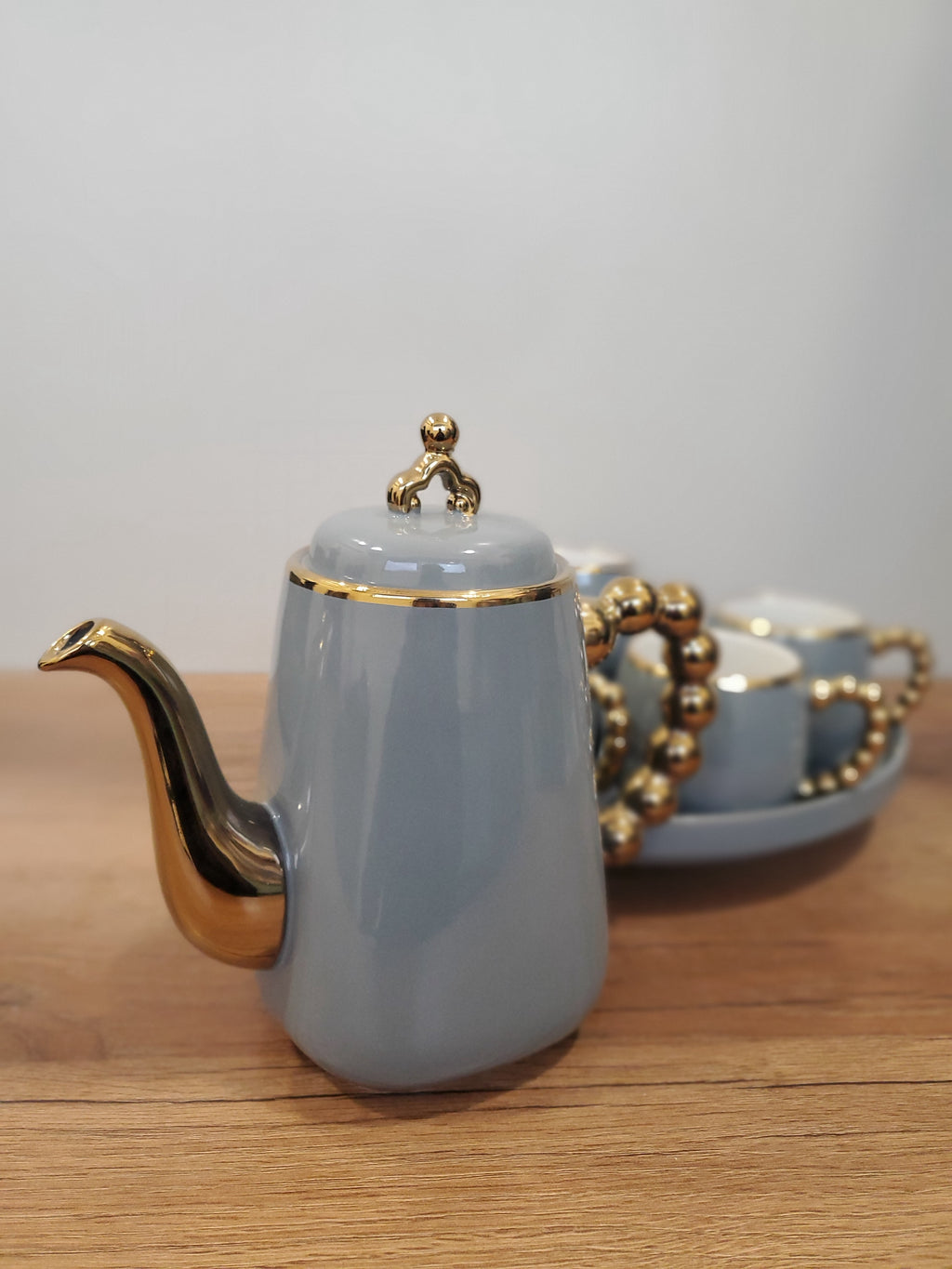 Gray & Gold Coffee Set With Rotating Tray – (41/3)