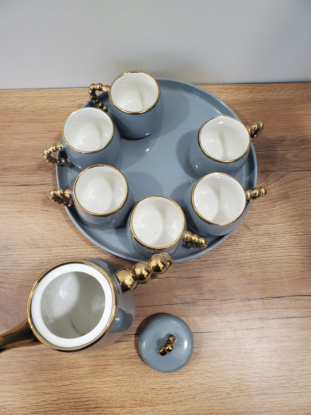 Gray & Gold Coffee Set With Rotating Tray – (41/3)