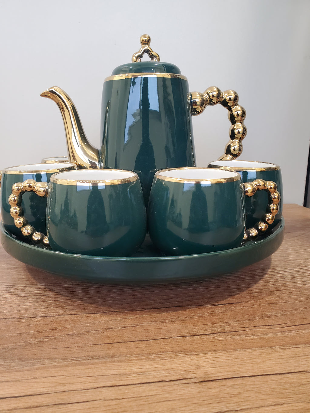 Luxury Emerald Green Coffee Set With Rotating Tray – (41/4)