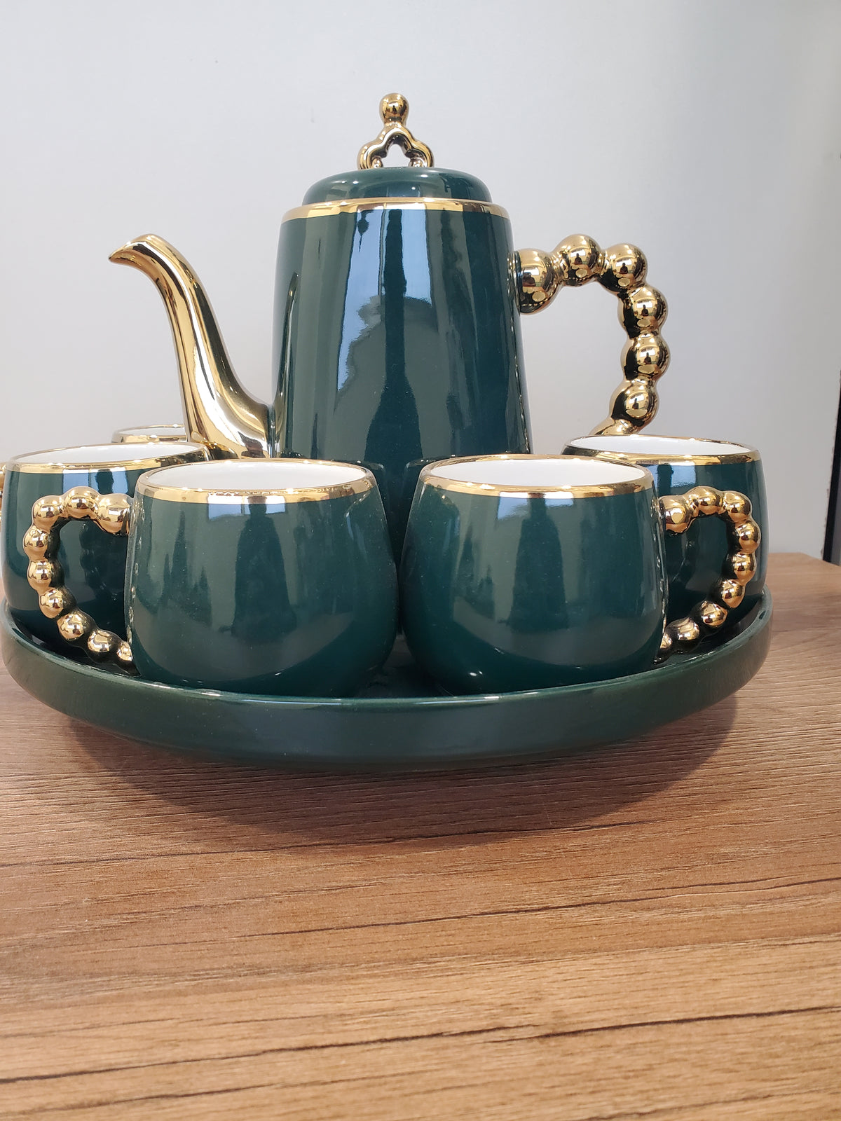 Luxury Emerald Green Coffee Set With Rotating Tray – (41/4)