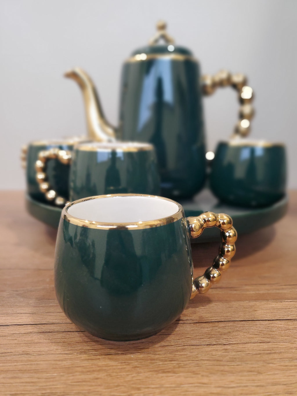 Luxury Emerald Green Coffee Set With Rotating Tray – (41/4)