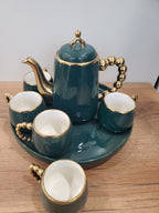 Luxury Emerald Green Coffee Set With Rotating Tray – (41/4)