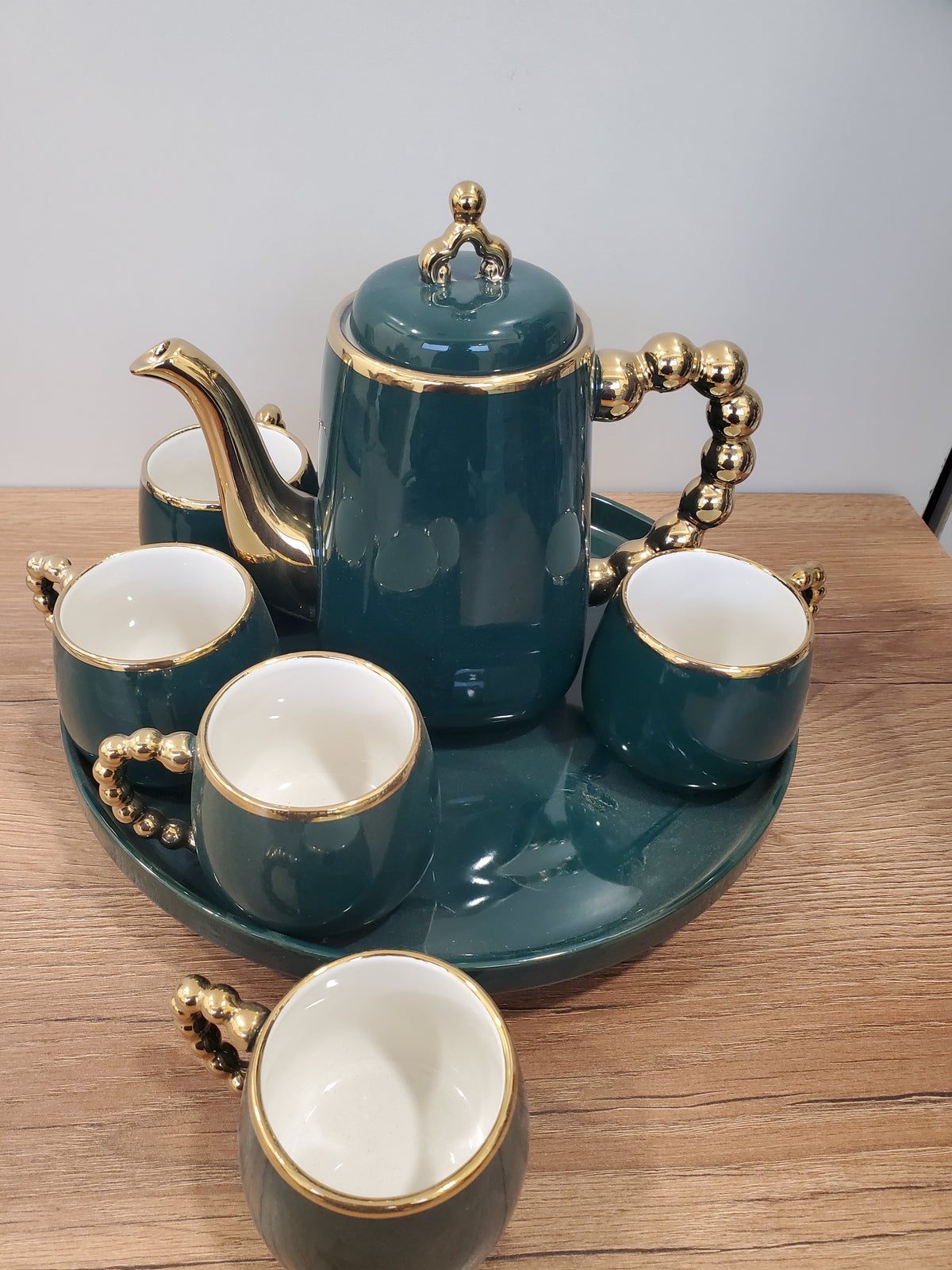Luxury Emerald Green Coffee Set With Rotating Tray – (41/4)