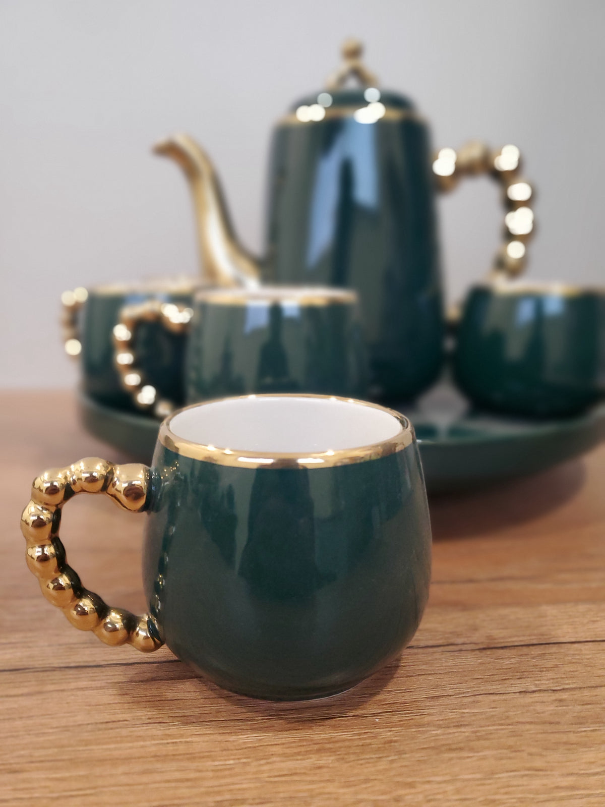 Luxury Emerald Green Coffee Set With Rotating Tray – (41/4)