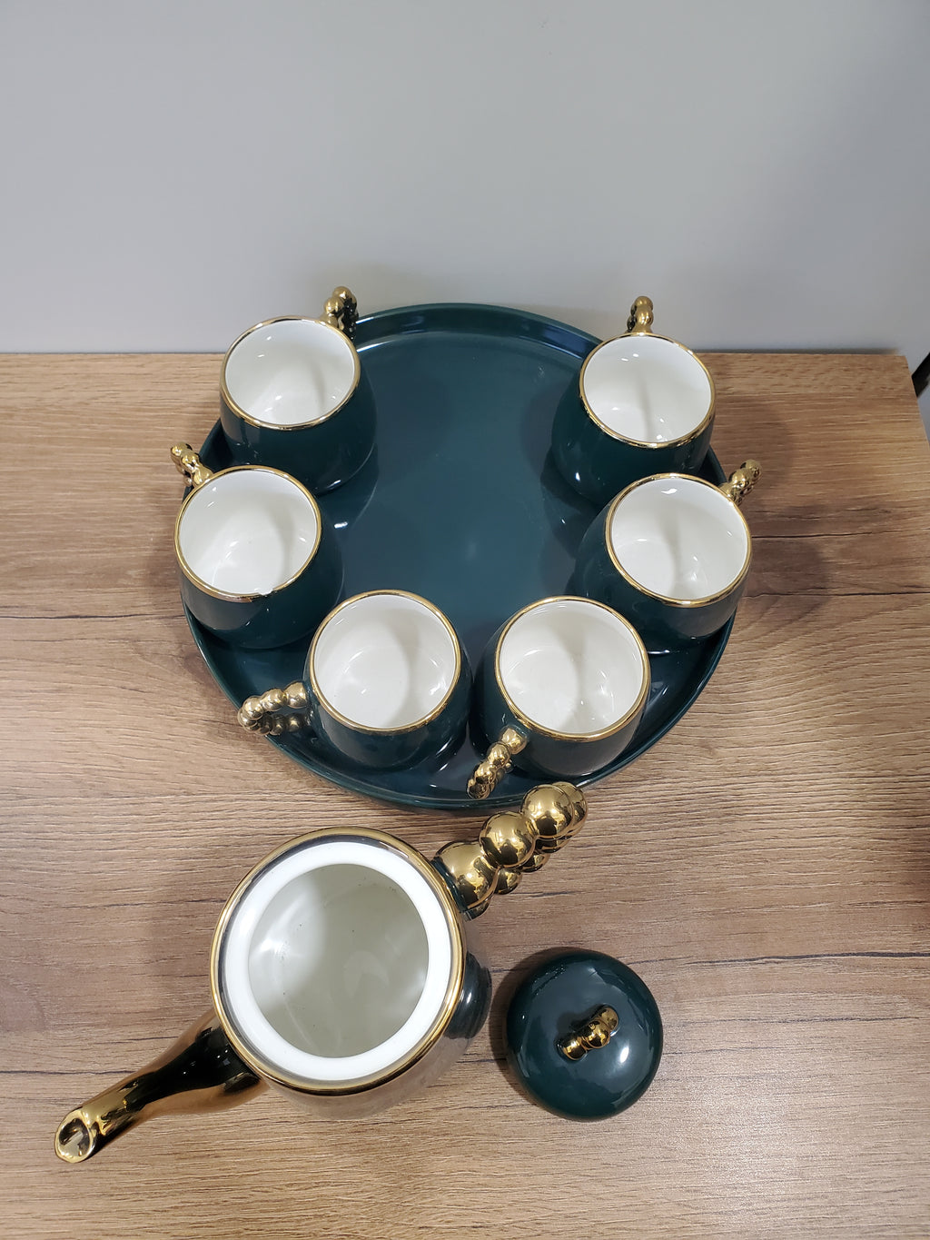 Luxury Emerald Green Coffee Set With Rotating Tray – (41/4)