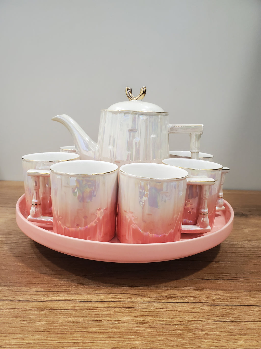 9PCS Coffee Set With Rotating Tray (2024-PINK)