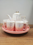 9PCS Coffee Set With Rotating Tray (2024-PINK)