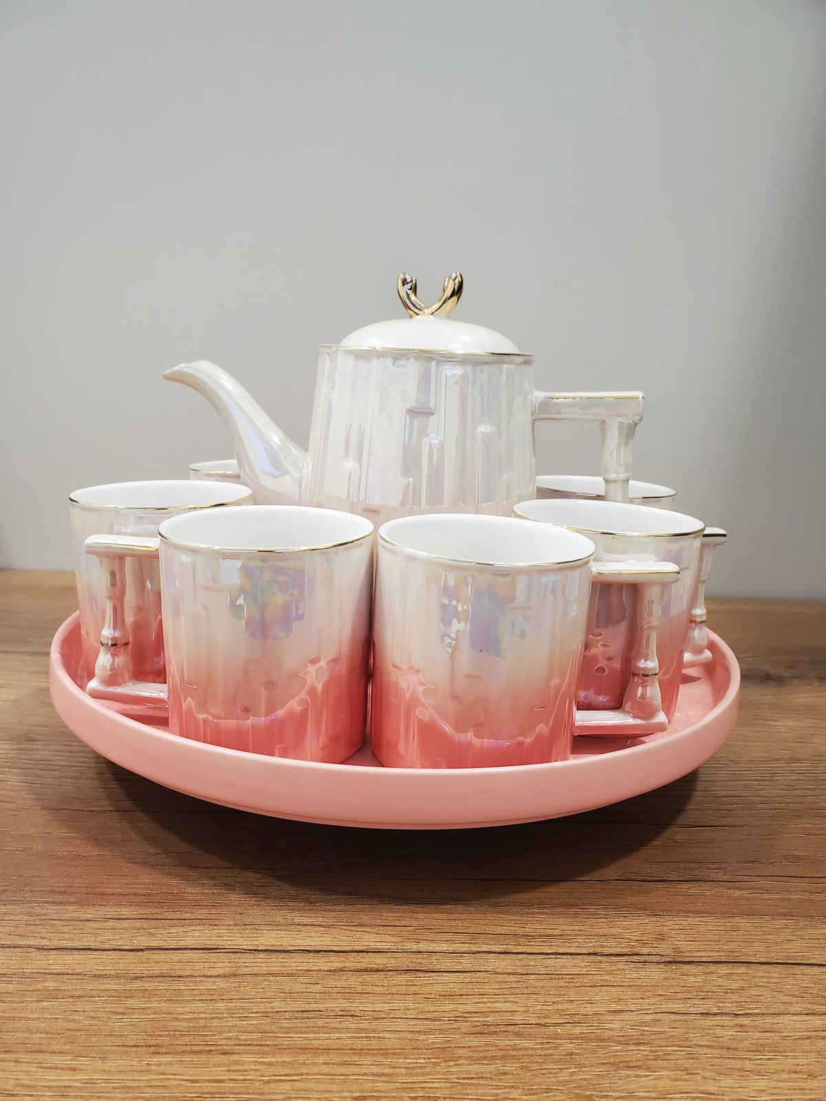 9PCS Coffee Set With Rotating Tray (2024-PINK)