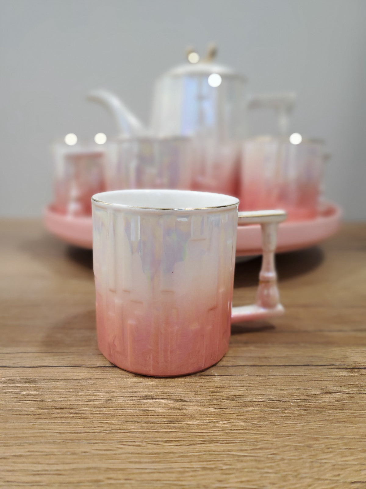 9PCS Coffee Set With Rotating Tray (2024-PINK)