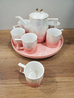9PCS Coffee Set With Rotating Tray (2024-PINK)