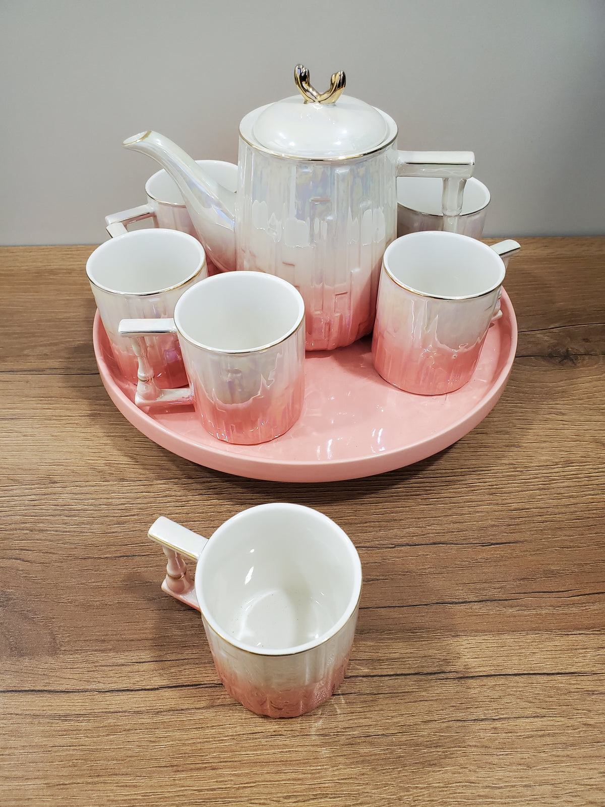 9PCS Coffee Set With Rotating Tray (2024-PINK)