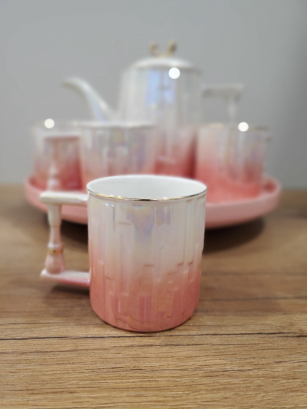 9PCS Coffee Set With Rotating Tray (2024-PINK)