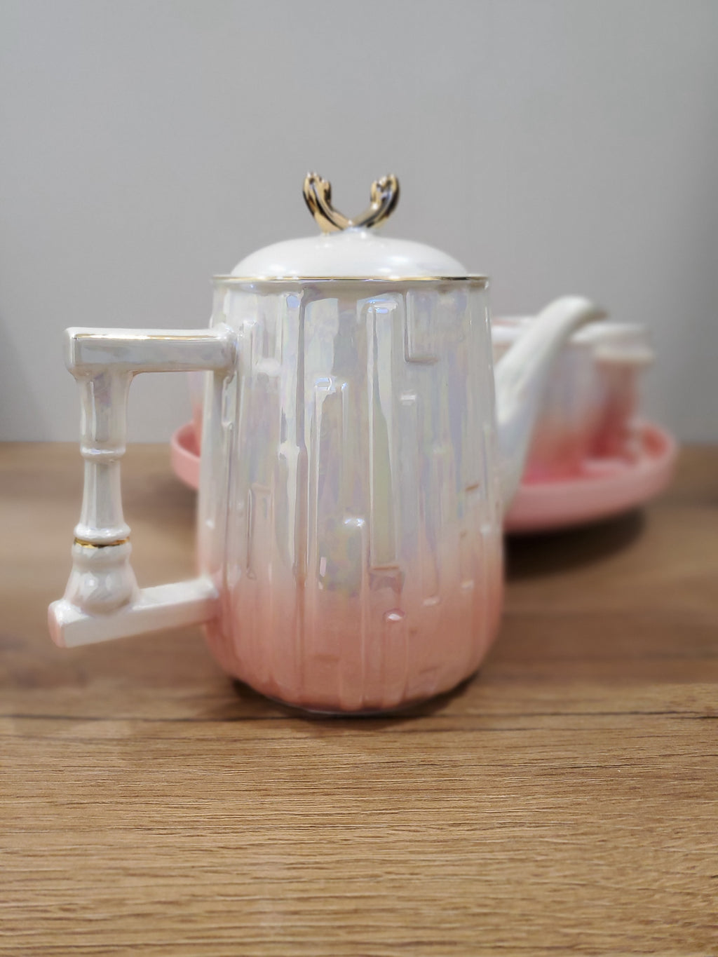 9PCS Coffee Set With Rotating Tray (2024-PINK)