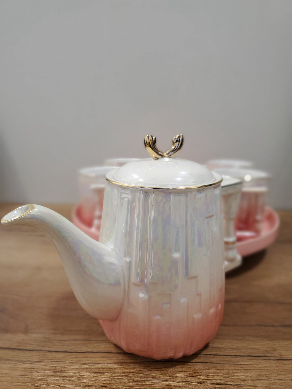 9PCS Coffee Set With Rotating Tray (2024-PINK)