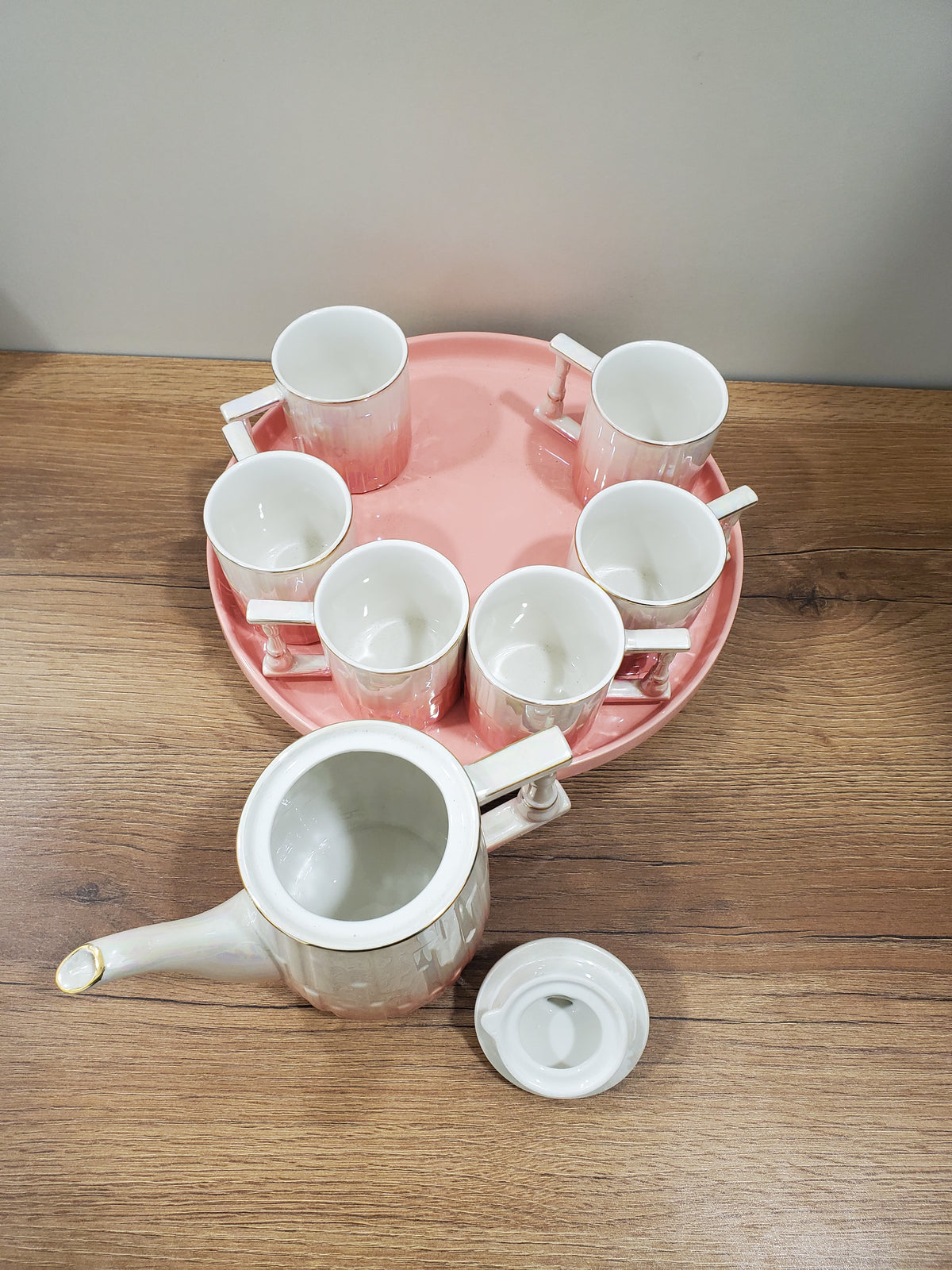 9PCS Coffee Set With Rotating Tray (2024-PINK)