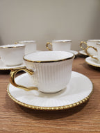 6+6 GGK Cups & Saucers Set White & Gold Classic Design (YH-082)