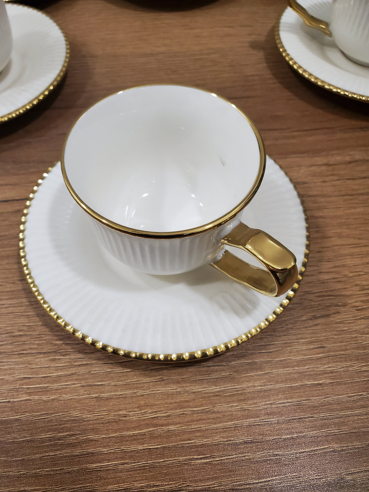 6+6 GGK Cups & Saucers Set White & Gold Classic Design (YH-082)