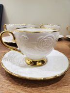 6+6 GGK Cups & Saucers Set White & Gold Premium Design (YH-084)