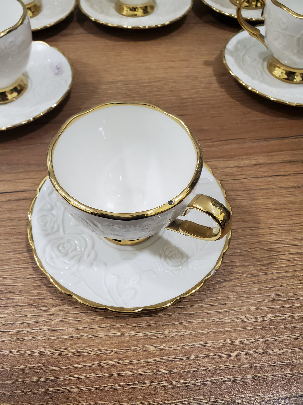 6+6 GGK Cups & Saucers Set White & Gold Premium Design (YH-084)