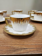 6+6 GGK Cups & Saucers Set White & Gold Square Design (YH-081)