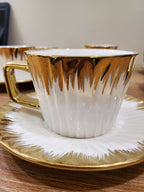 6+6 GGK Cups & Saucers Set White & Gold Square Design (YH-081)