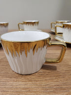 6+6 GGK Cups & Saucers Set White & Gold Square Design (YH-081)