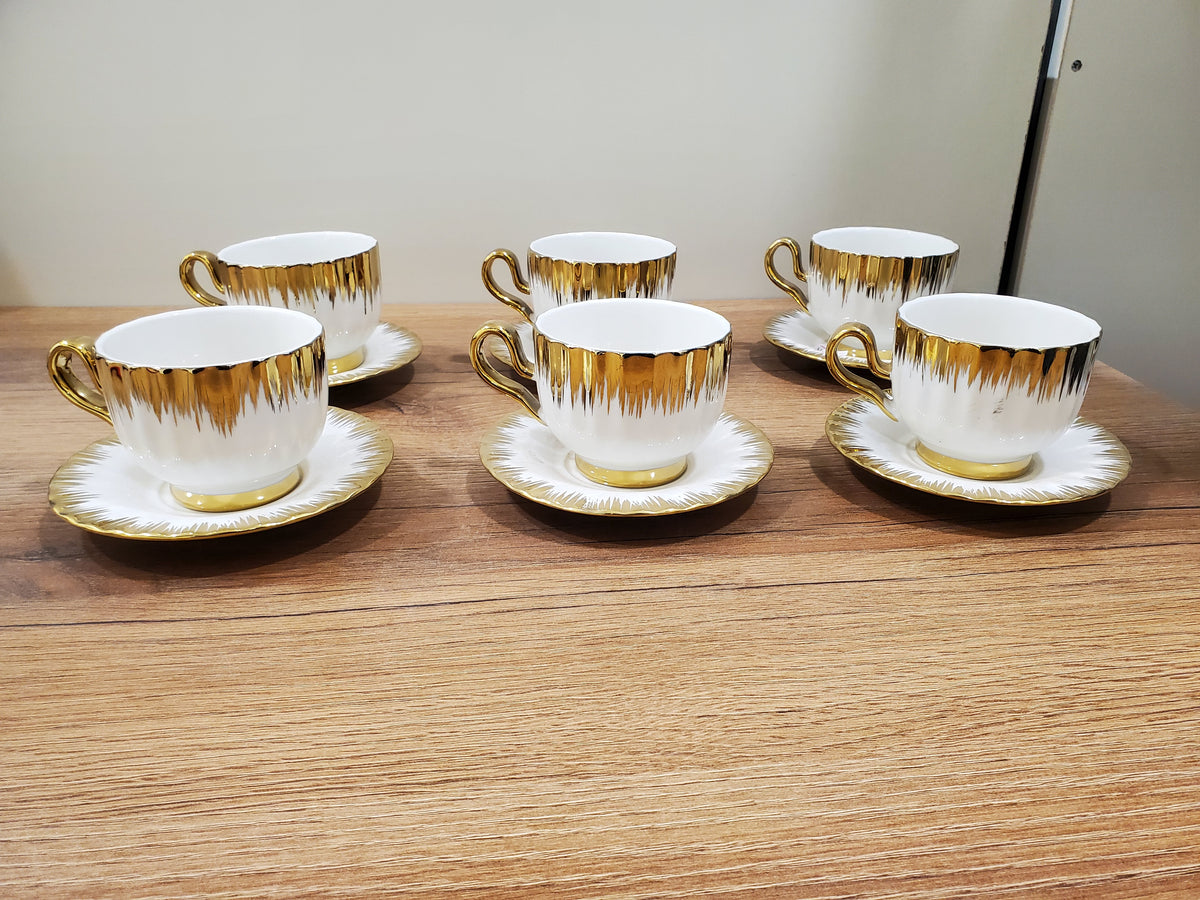 6+6 GGK Cups & Saucers Set White & Gold Pattern Design (YH-083)