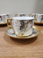 6-Piece Marble Ceramic Cup & Saucer Set Gray (10-7)